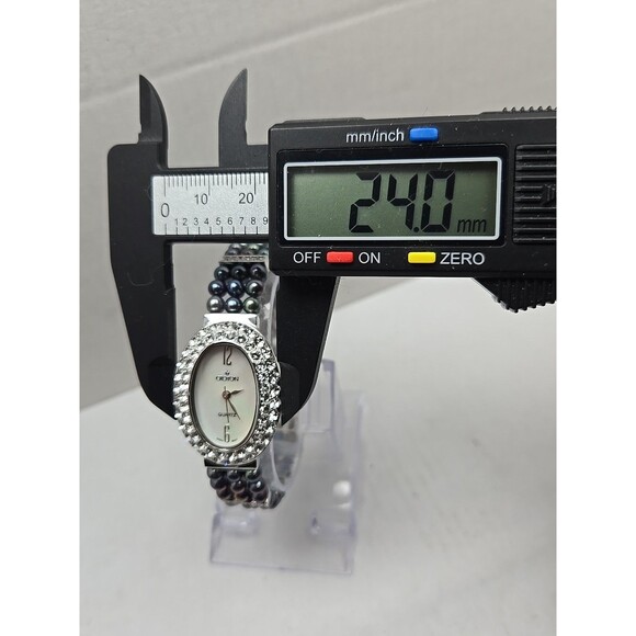 Croton Womens Iridescent Black Pearl Watch Crystal Pave Bracelet New Battery - Picture 5 of 10